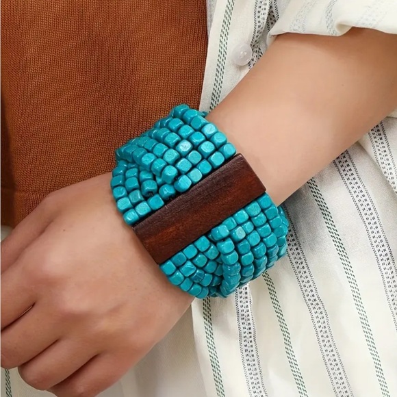 Whimsy_and_Rose Jewelry - Blue Bohemian Wood Beaded Bracelet